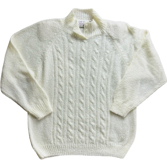 Vintage Cable knit cozy white sweater - pear buttons details - XL - Picture 1 of 2